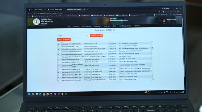 आर.टी.ई. अंतर्गत निजी विद्यालयों में प्रवेश हेतु ऑनलाइन लॉटरी से चयन सूची जारी